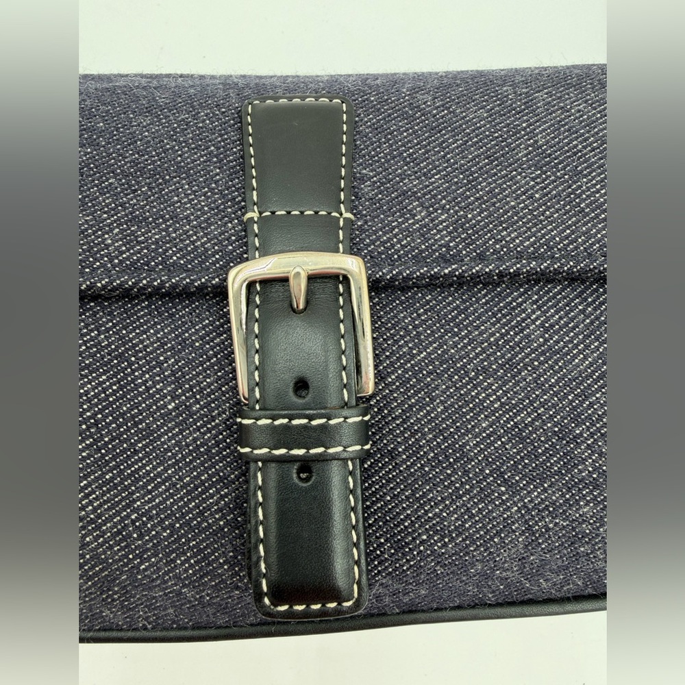 Vintage Coach E0J-7763 Black Denim Wool Flap Shoulder Bag Y2K Baguette Buckle - Picture 3 of 15